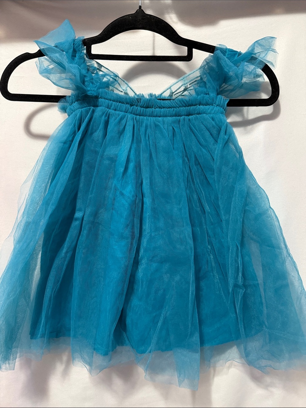 Girls Teal Tulle Party Dress with Ruffled Straps XS292
